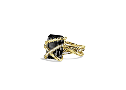 Gold Plated CZ Studded Black Emerald Stone Ring